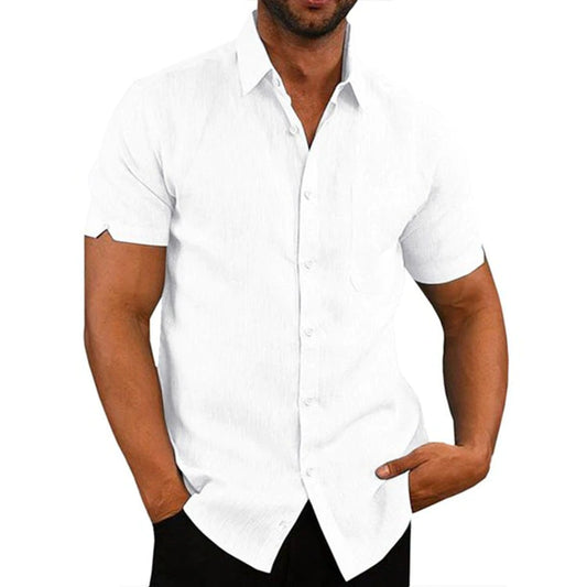 Mens Linen Shirts Short Sleeved Shirts Button Down Cotton Casual Loose Fit Shirt Tops