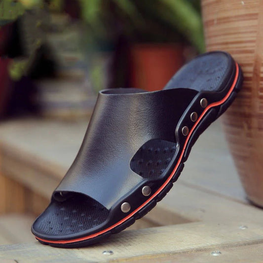 Men's Soft Bottom Leather Open-toe Summer Slippers