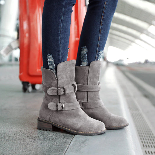 Buckle Mid-Heel Casual Short Tube Martin Boots Plus Size