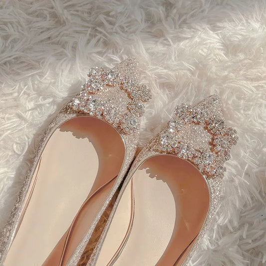 Rhinestone Pearl Punte Punte Plact Shot Flat Show da donna con paillettes di cristalli a bocca bassa