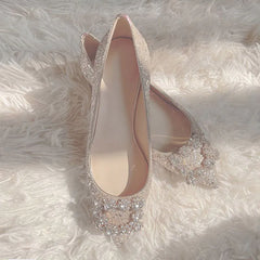 Rhinestone Pearl Punte Punte Plact Shot Flat Show da donna con paillettes di cristalli a bocca bassa