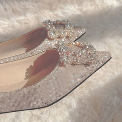 Rhinestone Pearl Punte Punte Plact Shot Flat Show da donna con paillettes di cristalli a bocca bassa