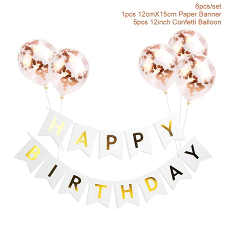 1set joyeux anniversaire Banner Rose Gold Confetti Ballons garçon fille d'anniversaire Ballon Ballon Baby Shower Party Favors