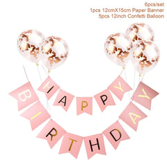 1set joyeux anniversaire Banner Rose Gold Confetti Ballons garçon fille d'anniversaire Ballon Ballon Baby Shower Party Favors