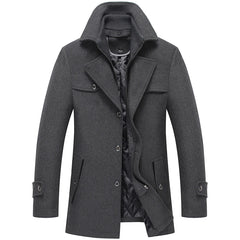 Men's Double Collar Woolen Cloth Cotton-padded Thick Plain Woolen Cloth Overcoat