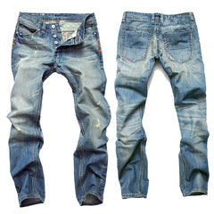 Jeans per motociclisti in denim strappato di alta qualità da uomo