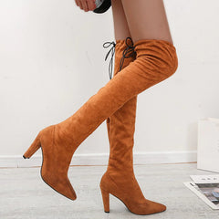 Sexy Party Boots Fashion Suede Leather Shoes Women Over the Knee Heels Boots Stretch Flock Winter High Boots botas Feminino