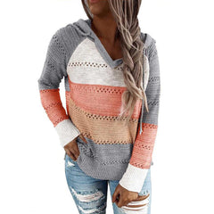 Autumn Leisure time Mosaic Hooded long-sleeved knitting sweater Set head Pullovers