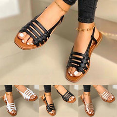 HYISHION Women's Elegant Sandals, Comfy Slip On Beach Sandals, Boho Fish Mouth PU Leather Open Toe Shoes, Gold, EU40