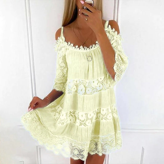 Koronkowa letnia sukienka Minetom z paskami spaghetti, krótką sukienką, dekoltem w szpic, letnią sukienkę plażową boho bez rękawów, sukienka A-Line
