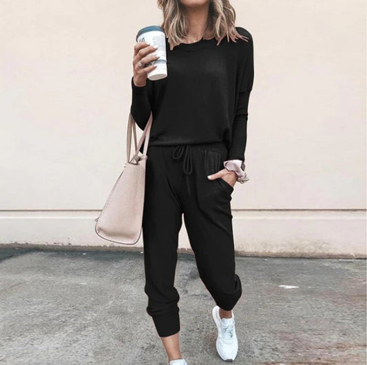 Women Comfy 2 Pieces Long Sleeve Lounge Sets Crewneck Tracksuits Pullover Sweatpants Soft Pajamas Set