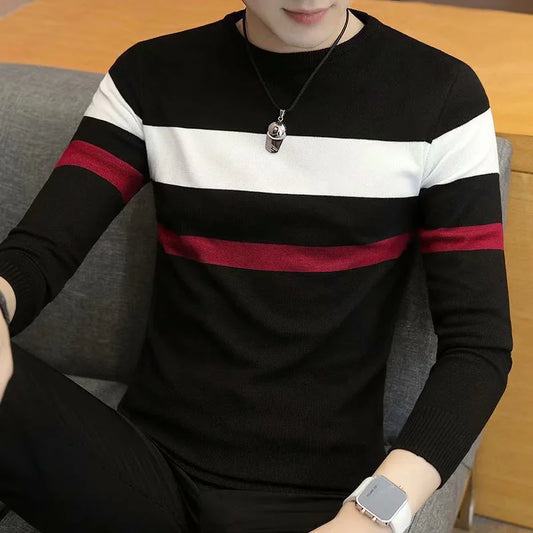 Men's Striped Wool Round Neck Sweater