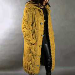 Women's Hooded Collar Long Sweater Cardigan