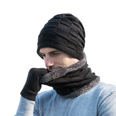 Winter Man Hat Gloves Scarf Two-piece Three-piece Set Knitted Men's Outdoor Warm Beanie Cap