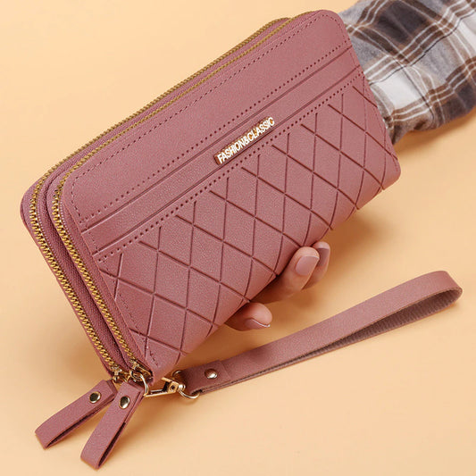 Luxury Pu Leather Double Zipper Long portefeuille