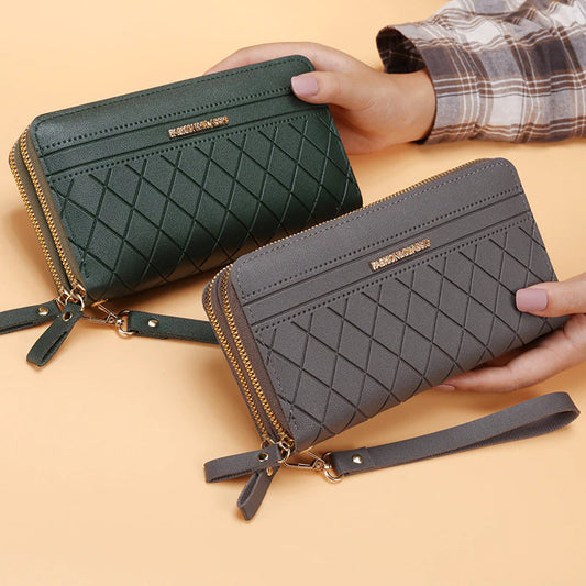 Luxury PU Leather Double Zipper Long Wallet