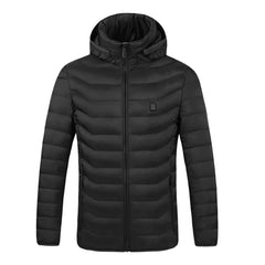 Solid Color Cotton Coat Smart Thermostat Winter Men Warm USB Heating Jackets Hooded Heated Clothing Waterproof Warm Jackets