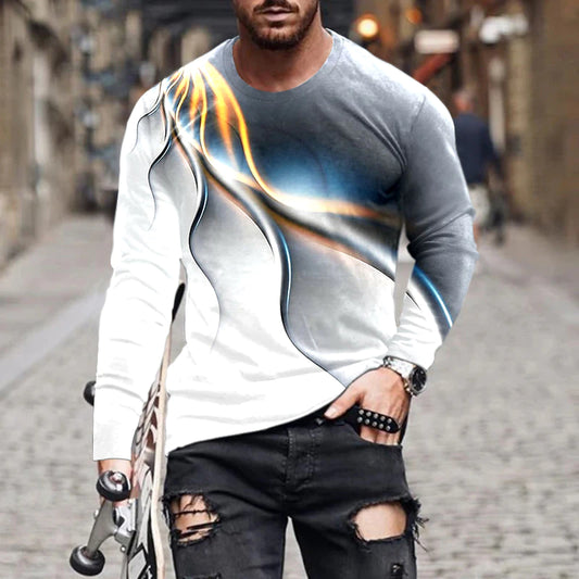 Europa y estadounidense Popular de ocio masculino Sports 3d Treamis Tendencia de la calle Tendencia de la calle 3D Camiseta de manga larga S-6X