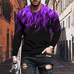 New Arrived Men's Clothing Flame Print Simple Long Sleeve T Shirt