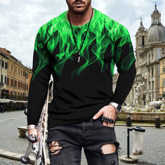 New Arrived Men's Clothing Flame Print Simple Long Sleeve T Shirt