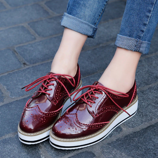 Spring Shoes Independent Station 2023 Leather Shoes Sports Thick Bottom Brogue Shoes Mid-Heel Deep Mouth Women's Shoes