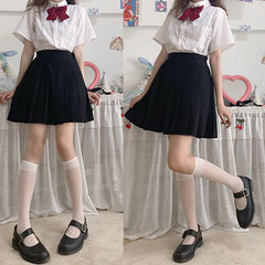 Summer Kawaii Girl Fil Calf Stockages Velvet Femmes tube longs chaussettes en noir et blanc jk uniforme japonais mignon sur les chaussettes du genou.