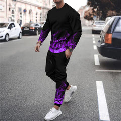 3d Digital Printing Round-neck Hoodies Trousers Trendy Sports Wind Smoke Flame Series