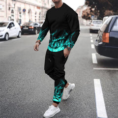 3d Digital Printing Round-neck Hoodies Trousers Trendy Sports Wind Smoke Flame Series