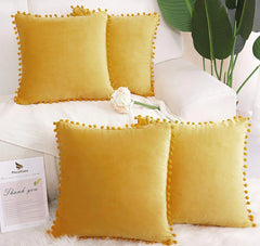 Velvet Cushion with Pompon Home Decoration Sofa Pillowcase Solid Color Drop Ball Plush Car Home Living Room Pillowcase