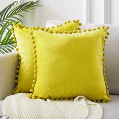 Velvet Cushion with Pompon Home Decoration Sofa Pillowcase Solid Color Drop Ball Plush Car Home Living Room Pillowcase