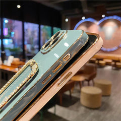 Corée 3d Crystal Square Holder Gold Placing Phone Case pour iPhone 14 12 Pro Max Mini 11 13 Pro XS XR 6 S 7 8 Plus SE COUVERTURE