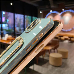 Korea 3D Kristallquadrat Halter Goldbeschichtung Telefonhülle für iPhone 14 12 Pro Max Mini 11 13 Pro X XS XR 6 S 7 8 plus SE -Deckung