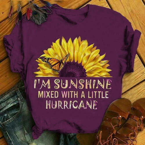 Stylish Women Summer Sunflower Printed T Shirts Tops