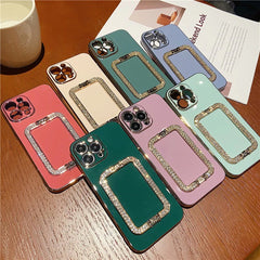 Korea 3D Kristallquadrat Halter Goldbeschichtung Telefonhülle für iPhone 14 12 Pro Max Mini 11 13 Pro X XS XR 6 S 7 8 plus SE -Deckung