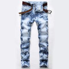 Herren schlanke Fit hochwertige Jeans mit hellblauem Reißverschluss