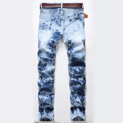 Herren schlanke Fit hochwertige Jeans mit hellblauem Reißverschluss