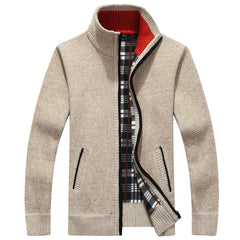 Cardigan de cuello de pie grueso de invierno de otoño para hombres