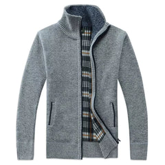 Cardigan de cuello de pie grueso de invierno de otoño para hombres