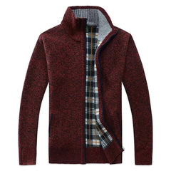 Cardigan de cuello de pie grueso de invierno de otoño para hombres