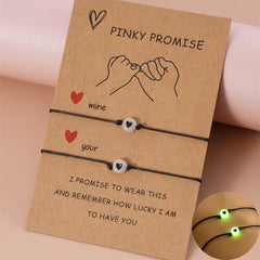 2Pcs/Set Couple Matching Bracelet Pinky Promise Bracelets Friend Luminous Heart Bead Adjustable Rope Valentine's Day Gift