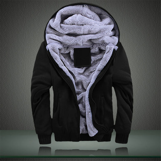 Men's Casual Winter Thickened Warm Hooded Fleece Jacket