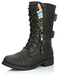 Dailyshoes Chaussade de cheville féminine High Lace Up Military Combat Mid Calf Credit Card Create Couteau Money Pocket Boots