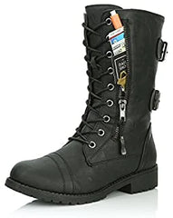 DailyShoes Women's Ankle Bootie High Lace up Military Combat Mid Calf Credit Card Knife Money Wallet Pocket Boots