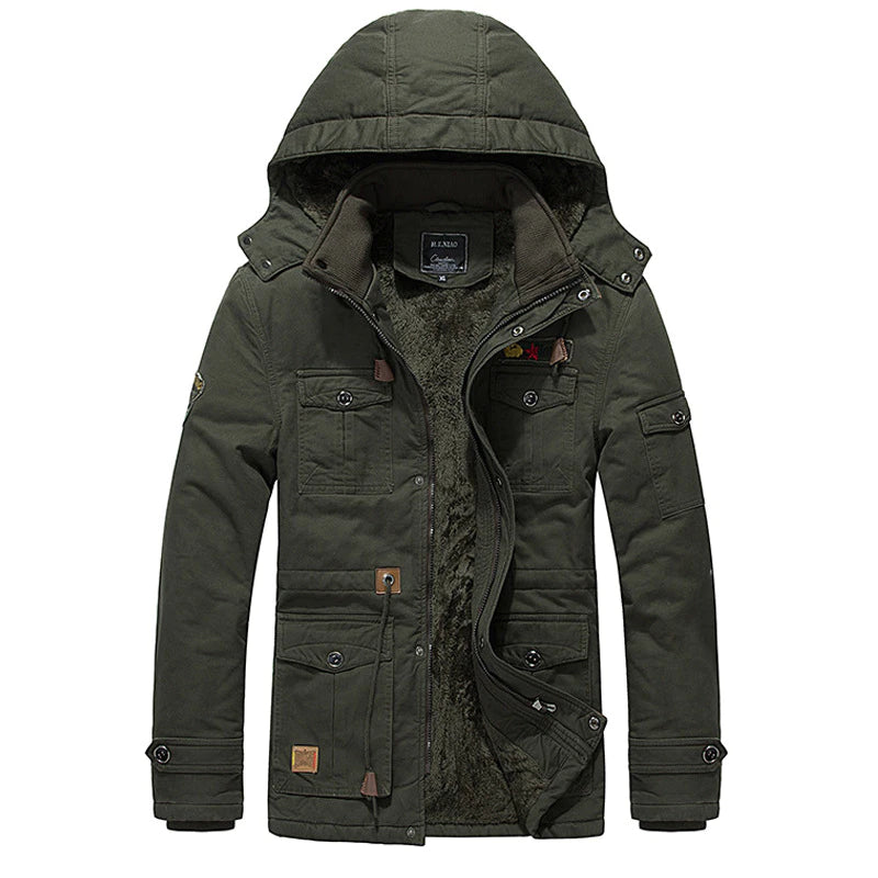 Veste hommes hiver épais chauds mûrs militaires vestes tactiques de virses de survol de la thermure à capuche multi-poche parkas armée 5xl