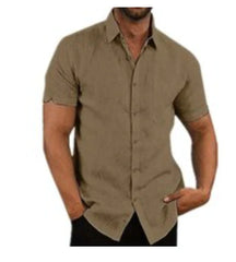 Camisas de lino para hombre Vanvene Camisas de manga corta Botón Down Cotton Summer Fit Camiseta Tops