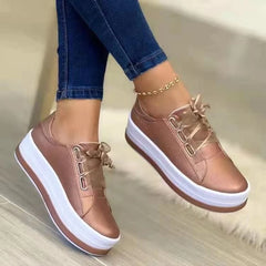 Spring and Autumn New Women's Shoes Comfortable Flat Casual Shoes Lace-up Walking Running Shoes Thick-soled Non-slip Sneakers