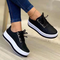 Spring and Autumn New Women's Shoes Comfortable Flat Casual Shoes Lace-up Walking Running Shoes Thick-soled Non-slip Sneakers
