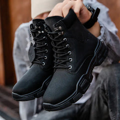 New Men Boots Leather Waterproof Lace Up Military Boots Men Winter Ankle Lightweight Shoes for Men Winter Casual Non Slip