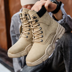 New Men Boots Leather Waterproof Lace Up Military Boots Men Winter Ankle Lightweight Shoes for Men Winter Casual Non Slip