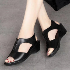 Women's Wedge Heel Sandals with Front Zipper